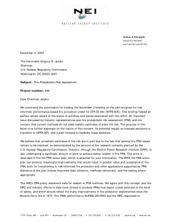 The Honorable Gregory B. Jaczko  December 4, 2009  Page 2  frequently asked questions for