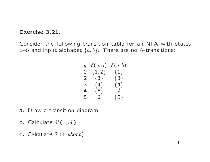 exercise 3 21 consider the following transition table for