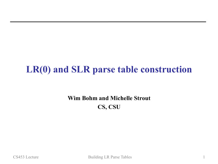 lr 0 and slr parse table construction