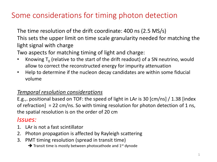 some considerations for timing photon detection