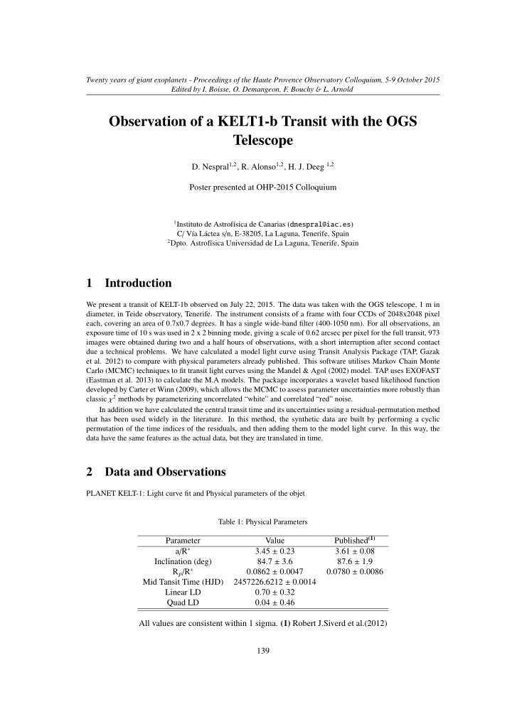 observation of a kelt1 b transit with the ogs telescope