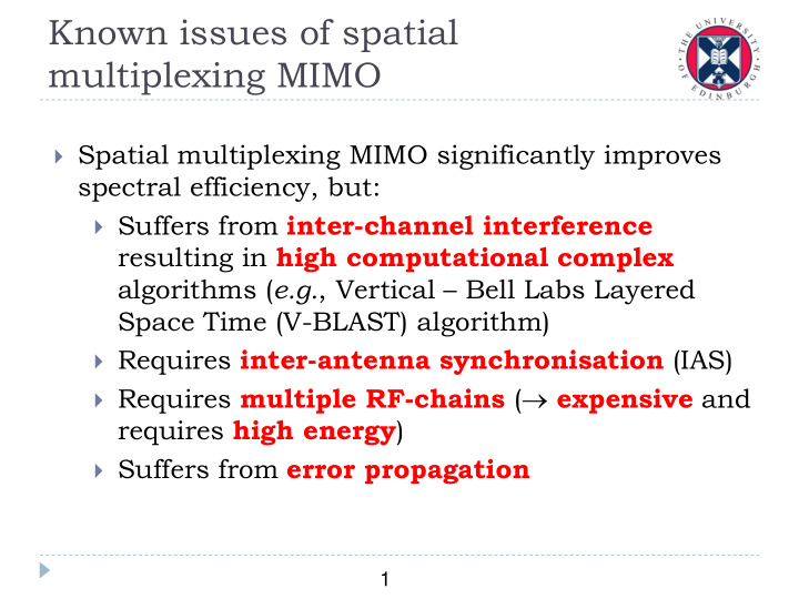 known issues of spatial multiplexing mimo