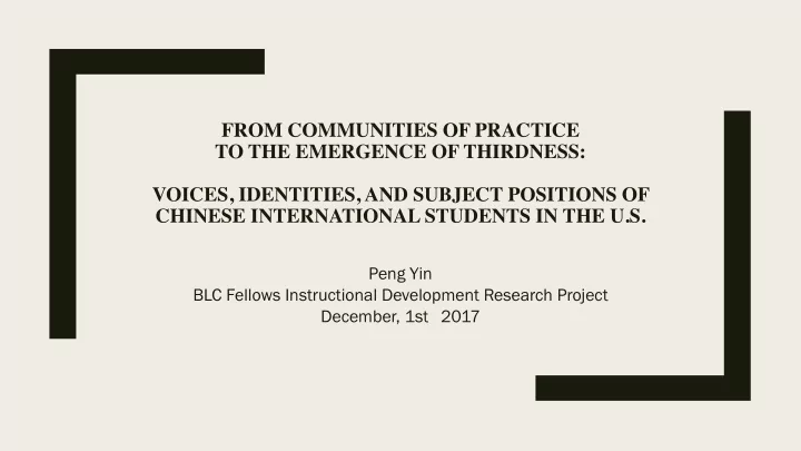 from communities of practice to the emergence of