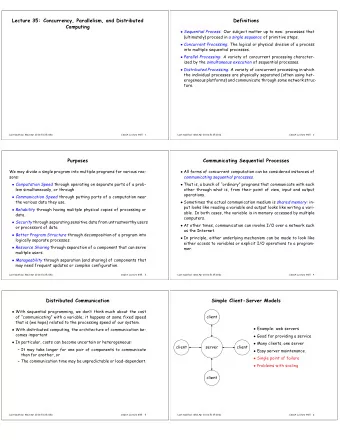 Lecture 35: Concurrency, Parallelism, and Distributed  Definitions  Computing  Sequential