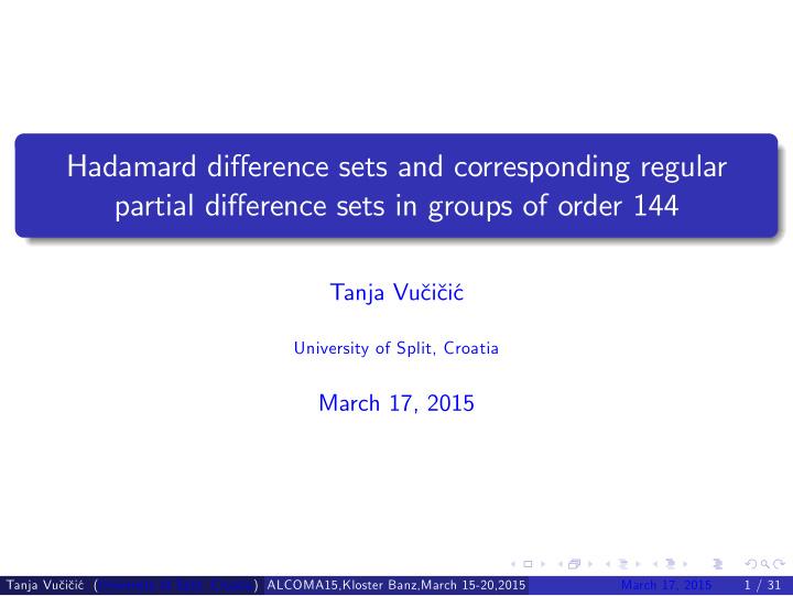 hadamard difference sets and corresponding regular
