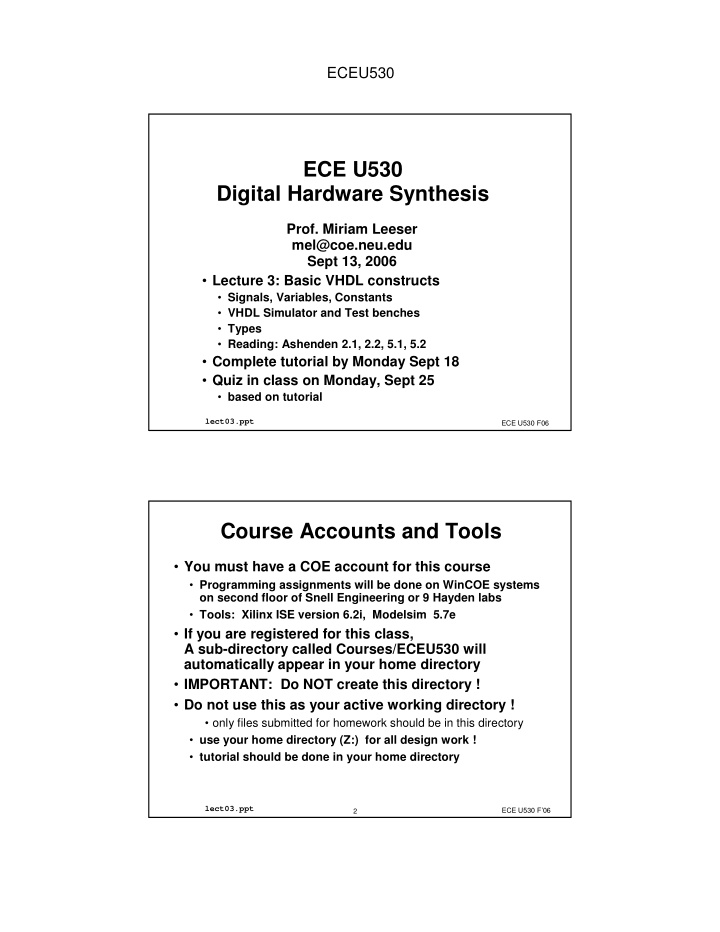 ece u530 digital hardware synthesis