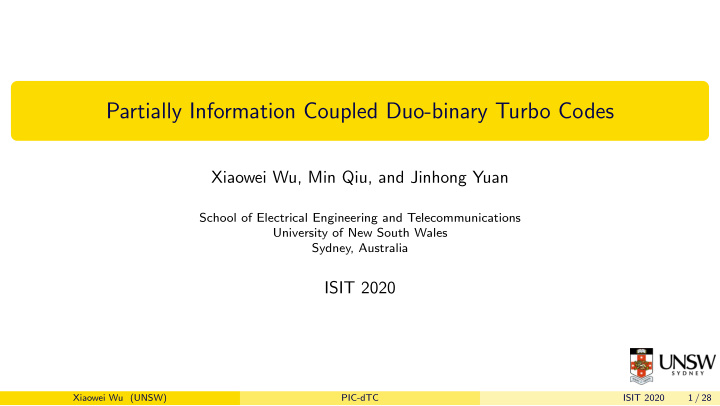 partially information coupled duo binary turbo codes