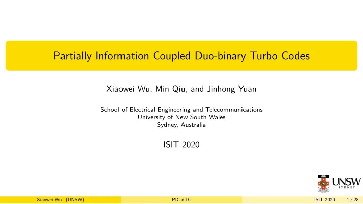 partially information coupled duo binary turbo codes