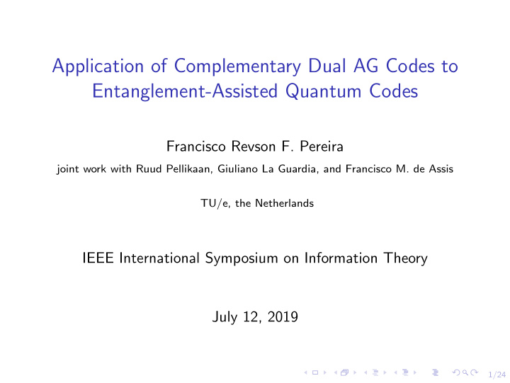 application of complementary dual ag codes to