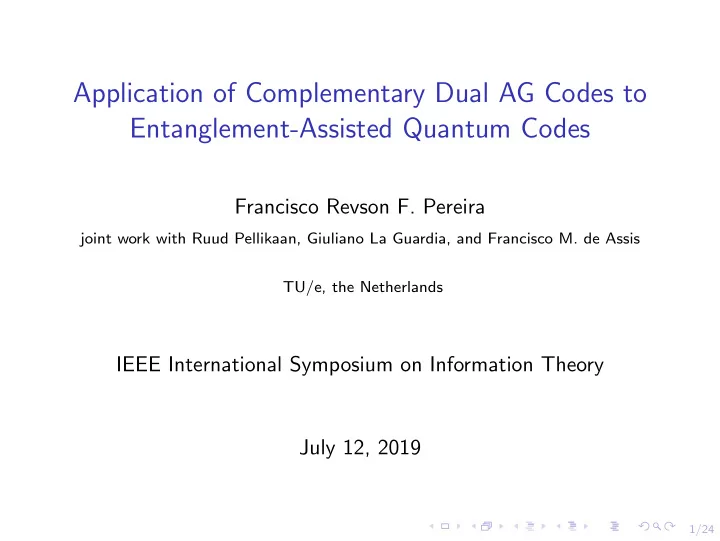application of complementary dual ag codes to