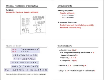CSE 311: Foundations of Computing  announcements  Fall 2013  Reading assignment  Lecture 10: