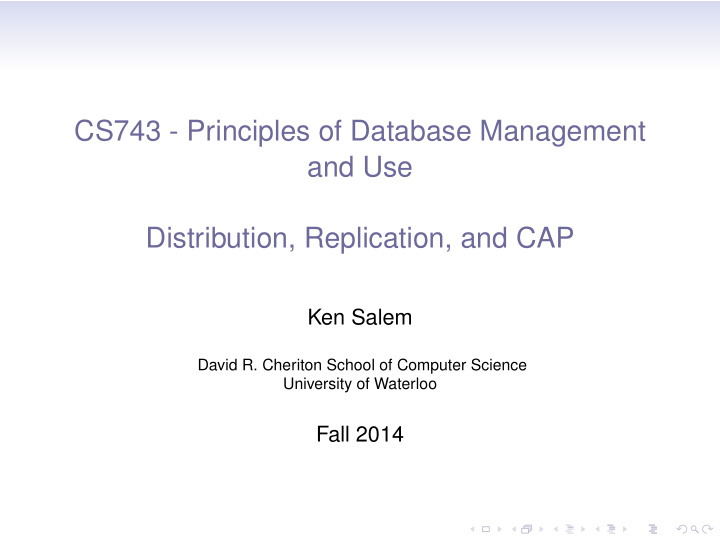 cs743 principles of database management and use