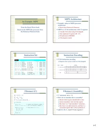MIPS Architecture  An Example: MIPS  Example: subset of MIPS processor  architecture  From the