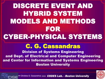 MODELS AND M  MODELS AND METHODS  ETHODS  FOR  FOR  CYBER-PHY  CYBER  PHYSICAL  SICAL SY  SYSTEMS