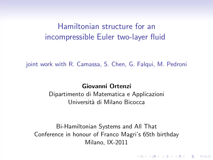 hamiltonian structure for an incompressible euler two