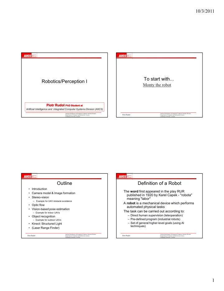 to start with robotics perception i