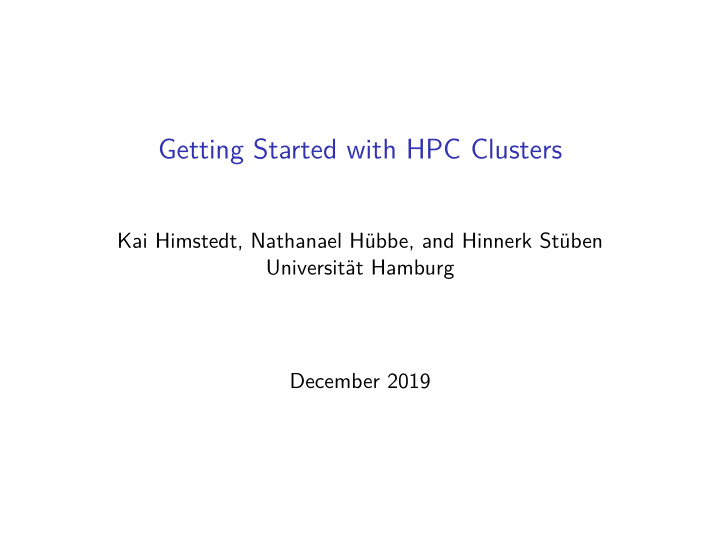 getting started with hpc clusters