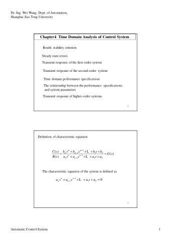 Chapter4  Time Domain Analysis of Control System  Routh stability criterion  Steady state