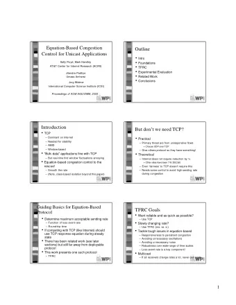 Equation-Based Congestion  Outline  Control for Unicast Applications  Intro  Foundations