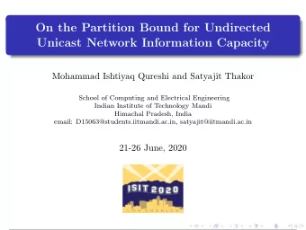 On the Partition Bound for Undirected  Unicast Network Information Capacity  Mohammad Ishtiyaq