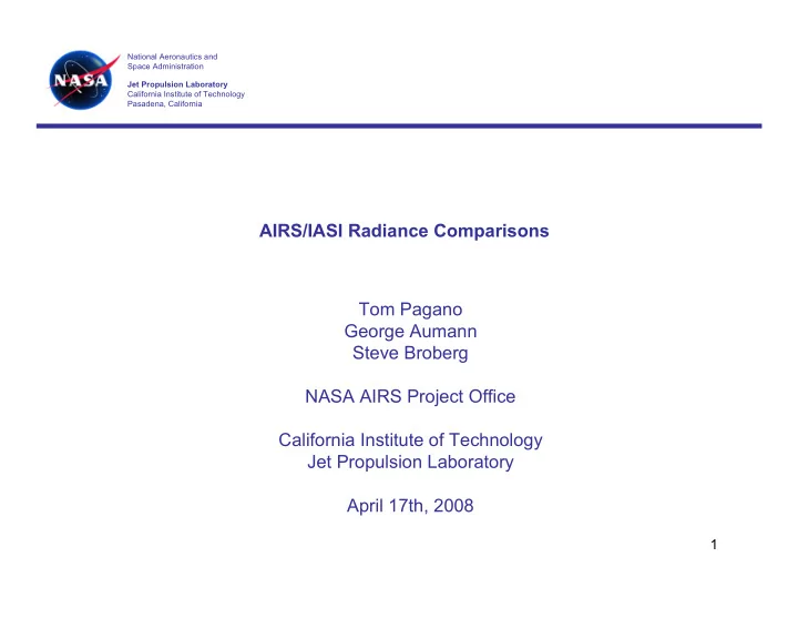 airs iasi radiance comparisons tom pagano george aumann