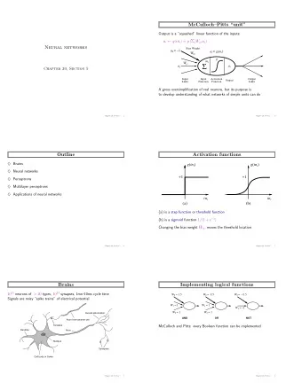 W j,i a j a i  Chapter 20, Section 5  Input  Input  Activation  Output  Output
