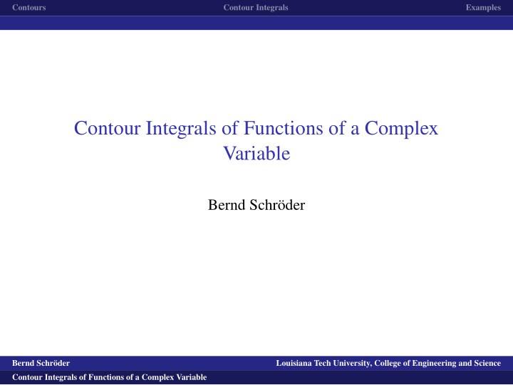 contour integrals of functions of a complex variable