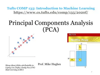 Principal Components Analysis  (PCA)  Prof. Mike Hughes  Many ideas/slides attributable to:  Liping