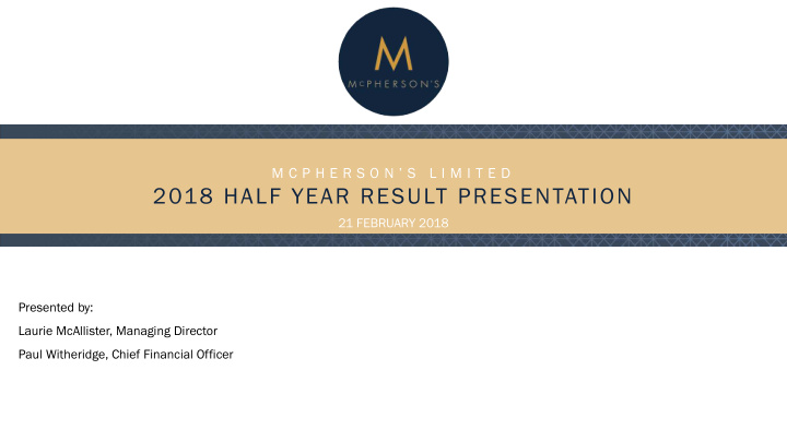 2018 half year result presentation