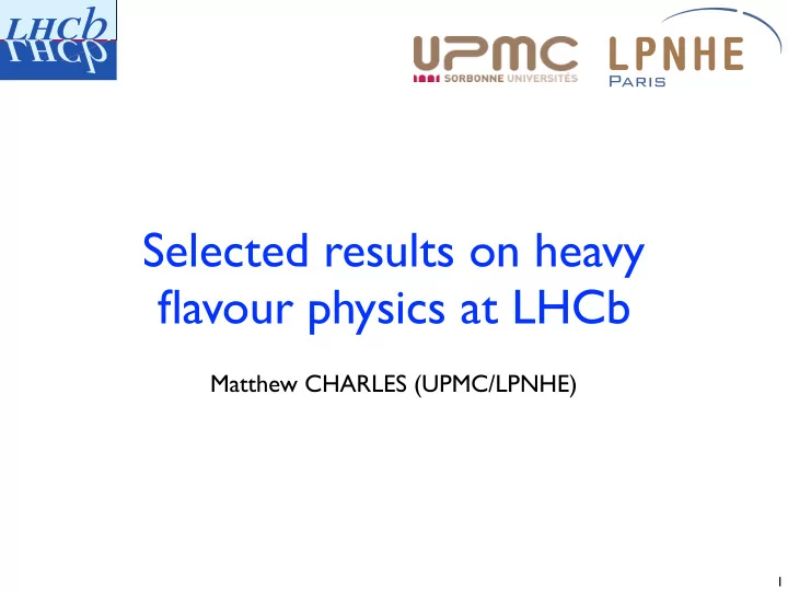 selected results on heavy flavour physics at lhcb