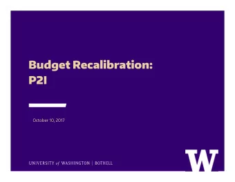 Budget Recalibration:  P2I  October 10, 2017  Agenda  5 minutes: Welcome and Goals  60  60