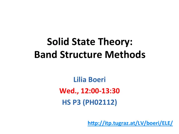 solid state theory band structure methods