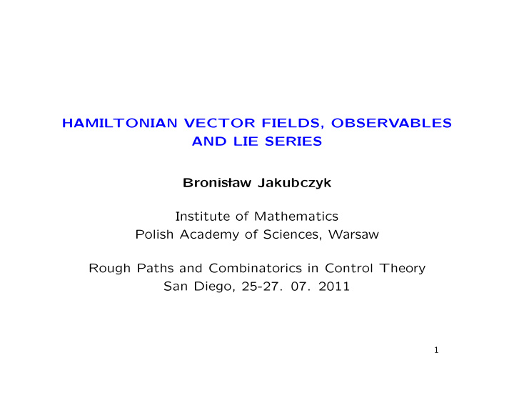 hamiltonian vector fields observables and lie series