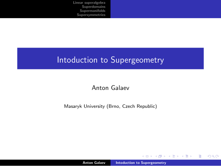 intoduction to supergeometry