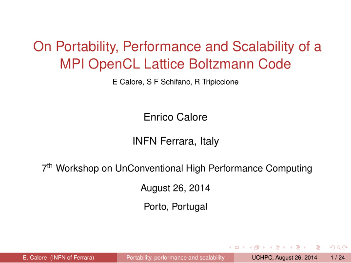 on portability performance and scalability of a mpi