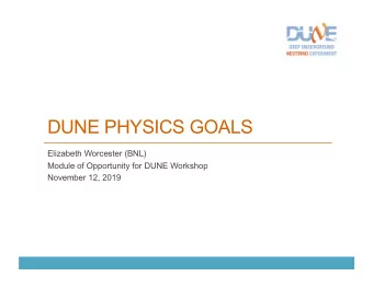 DUNE PHYSICS GOALS  Elizabeth Worcester (BNL)  Module of Opportunity for DUNE Workshop  November