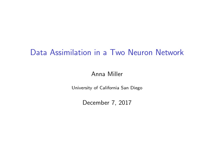 data assimilation in a two neuron network