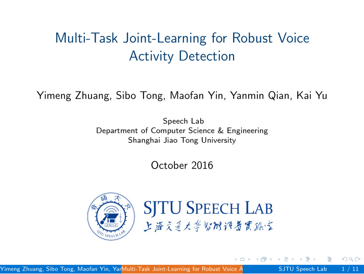 multi task joint learning for robust voice activity