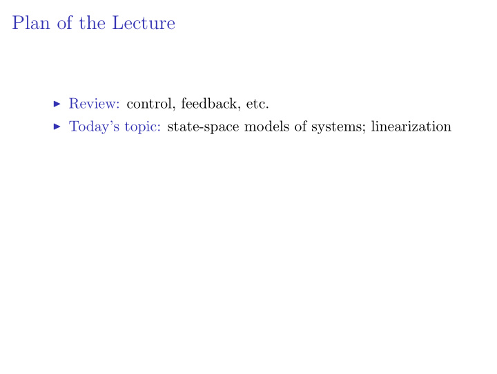 plan of the lecture