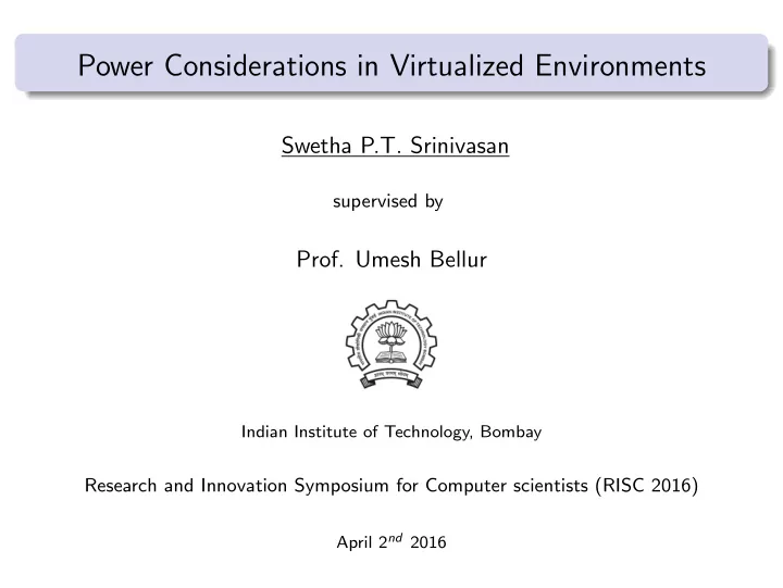 power considerations in virtualized environments
