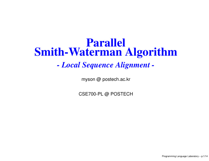 parallel smith waterman algorithm