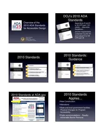 2010 Standards  2010 Standards at ADA.gov  Applies...  New Construction  Alterations