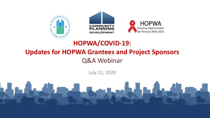 hopwa covid 19 updates for hopwa grantees and project
