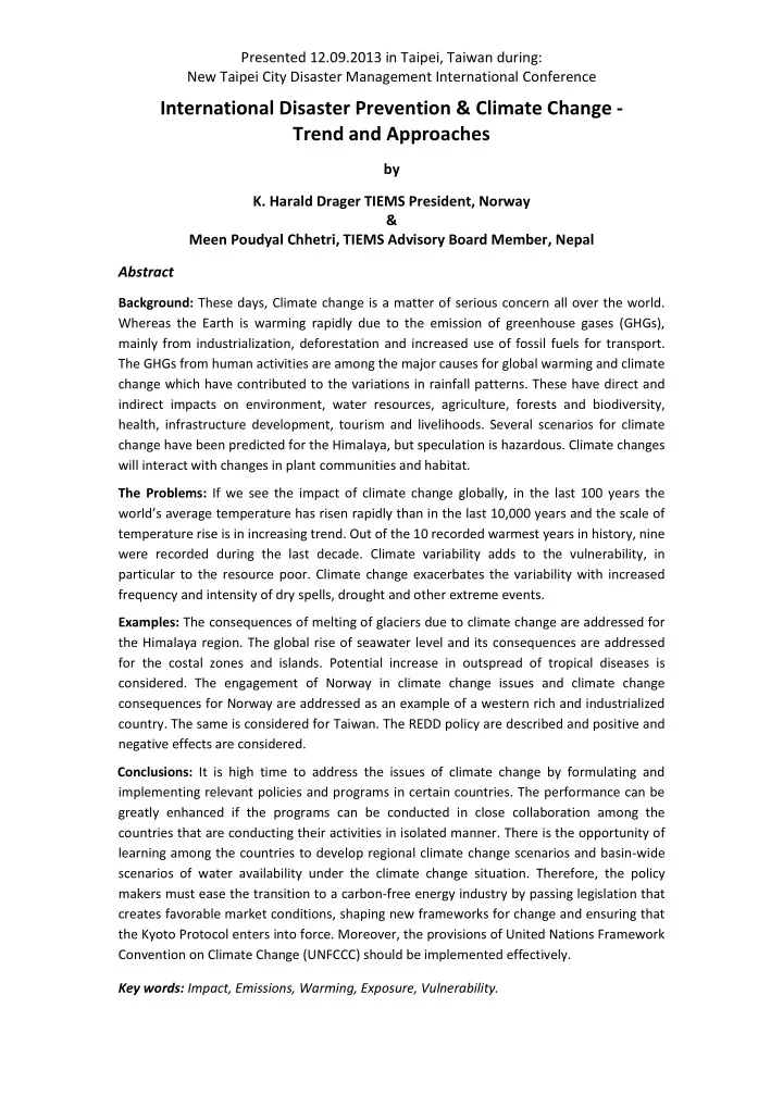 international disaster prevention amp climate change