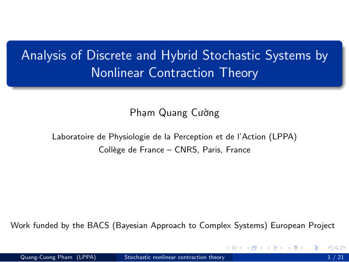 analysis of discrete and hybrid stochastic systems by