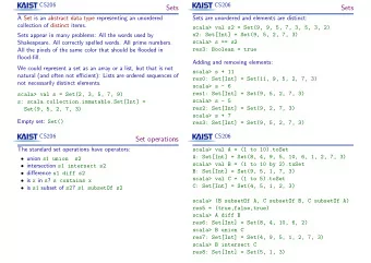 Sets  Sets  A Set is an abstract data type representing an unordered  Sets are unordered and