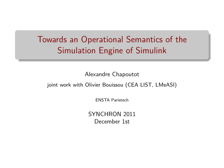 towards an operational semantics of the simulation engine