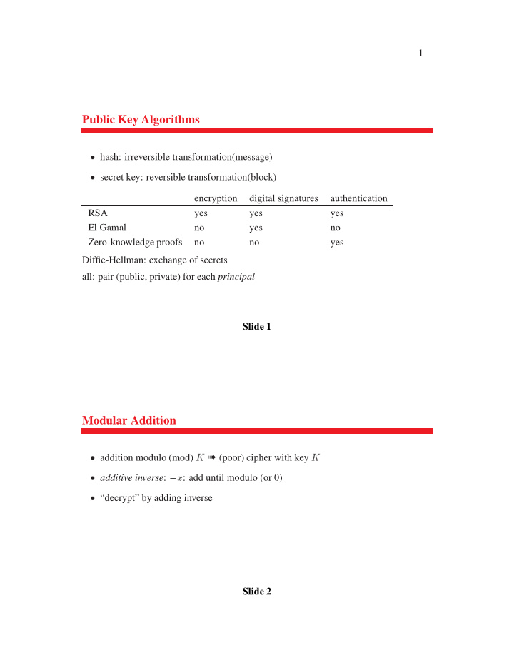 public key algorithms