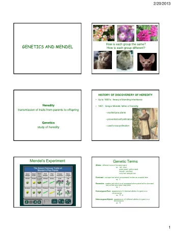 How is each group the same?  GENETICS AND MENDEL  How is each group different? HISTORY OF