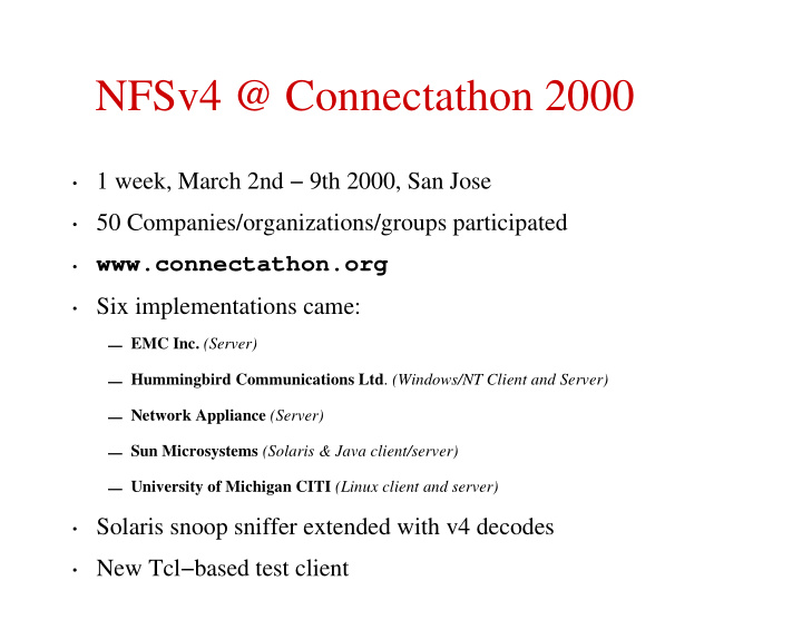 nfsv4 connectathon 2000